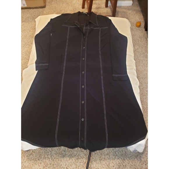 Sympli Long Sleeve Collar Button Down Classic Black Midi Dress Size 14 - Picture 3 of 8